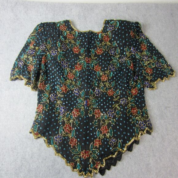 Lawrence Kazar Top Adult Women Beaded Floral  Short Sleeve Blouse Silk 2X Plus - Picture 15 of 16